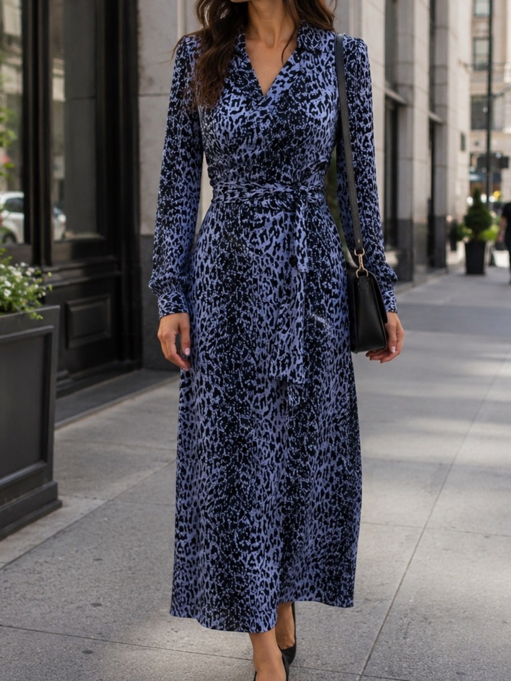 ASOS Long Sleeve Blue/ Lilac Animal Print Dress